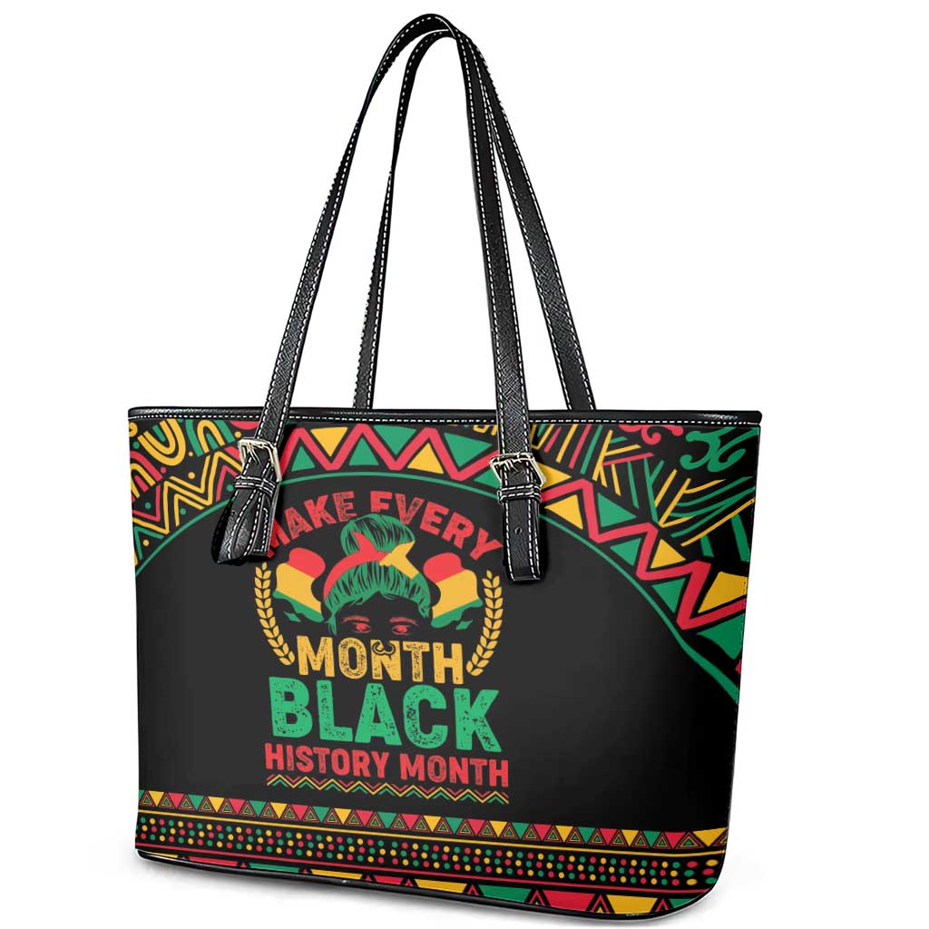 Make Every Month Black History Month Leather Tote Bag African Pattern