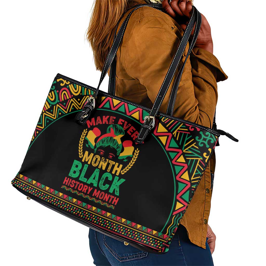 Make Every Month Black History Month Leather Tote Bag African Pattern