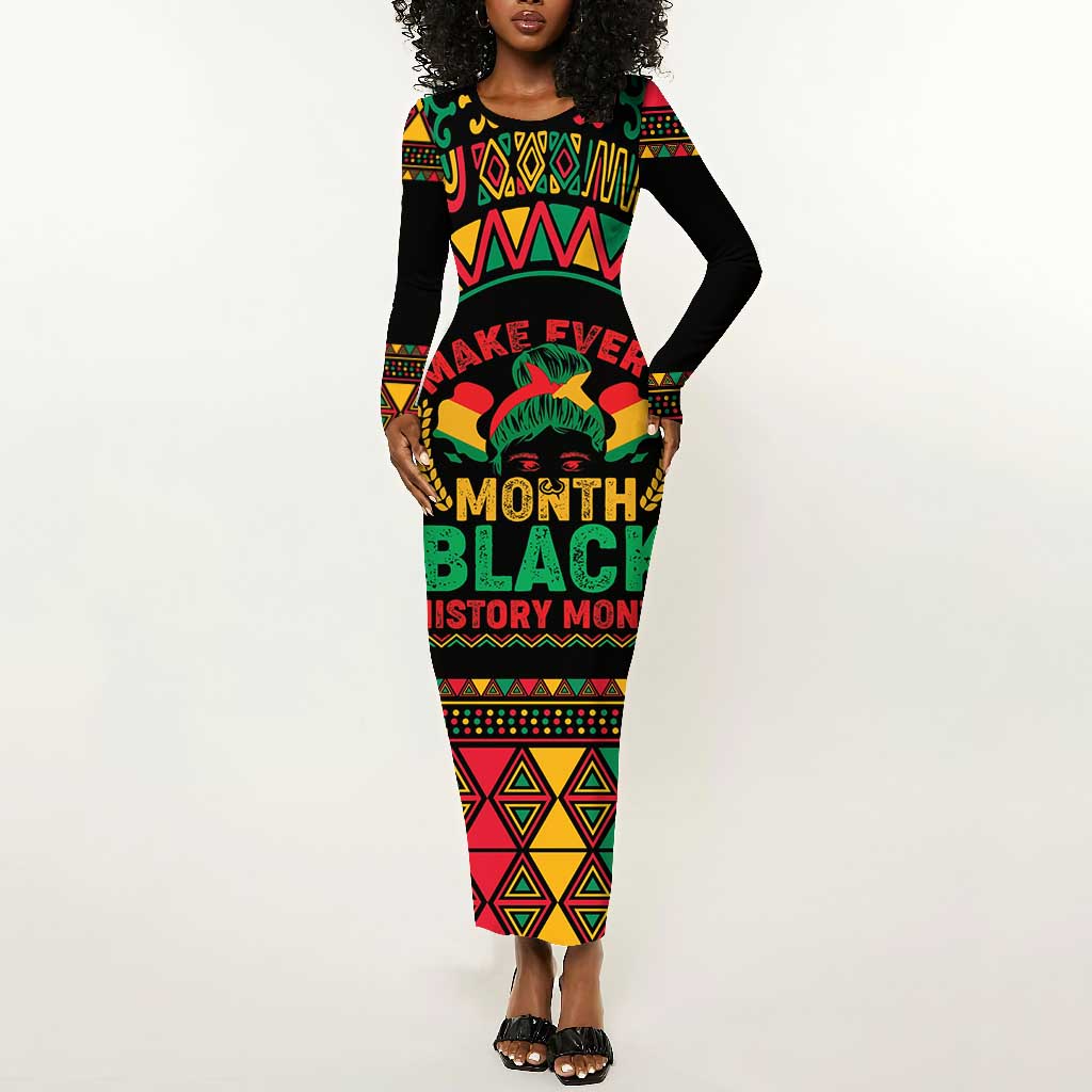 Make Every Month Black History Month Long Sleeve Bodycon Dress African Pattern LT01