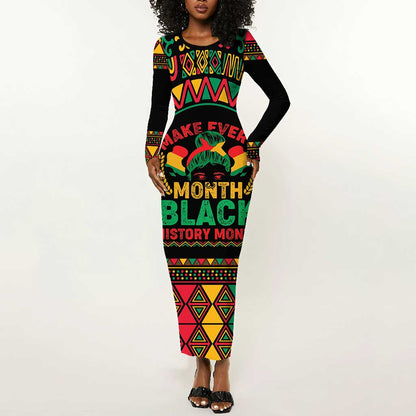 Make Every Month Black History Month Long Sleeve Bodycon Dress African Pattern LT01