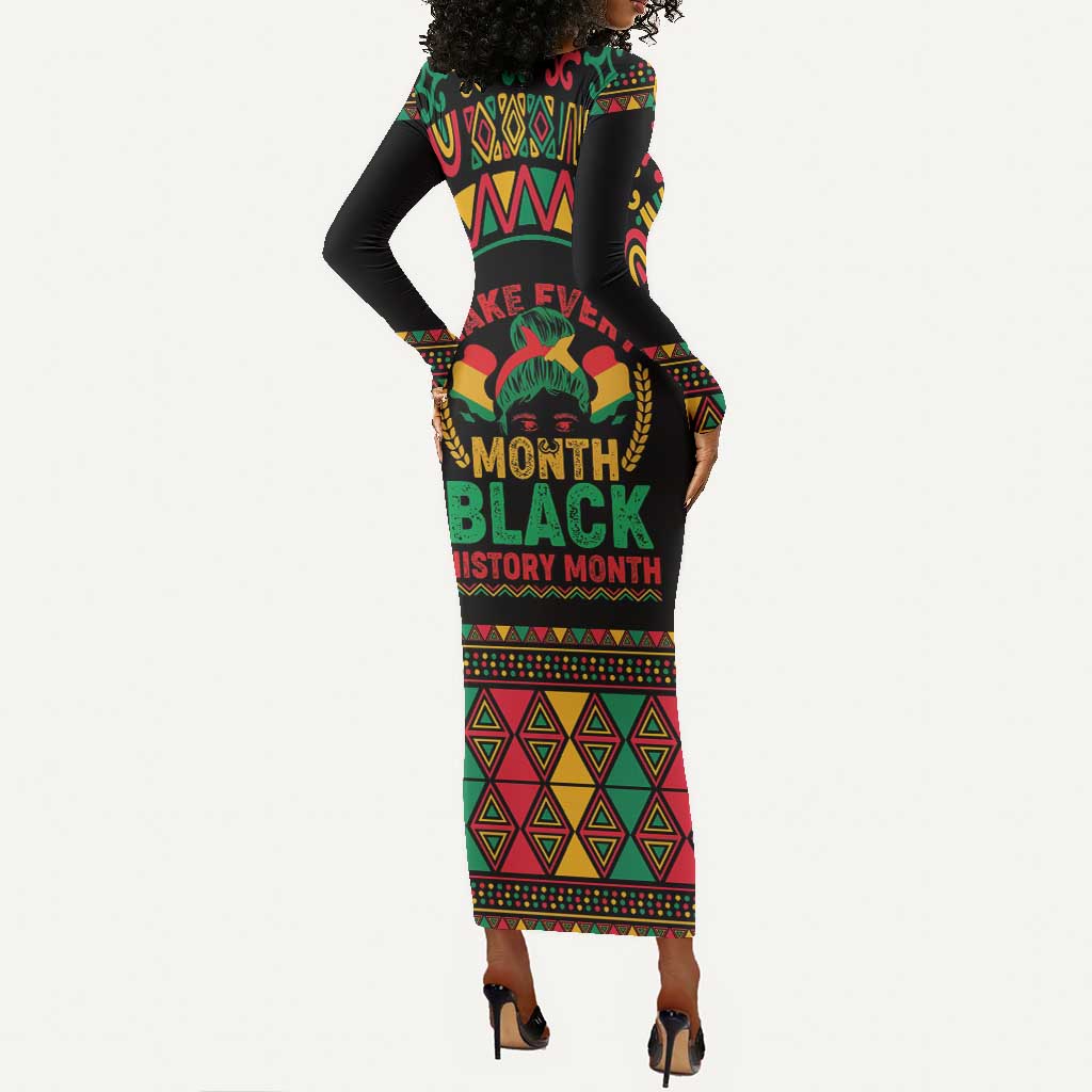 Make Every Month Black History Month Long Sleeve Bodycon Dress African Pattern LT01