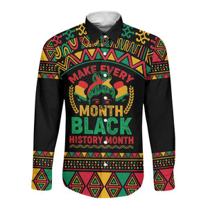 Make Every Month Black History Month Long Sleeve Button Shirt African Pattern