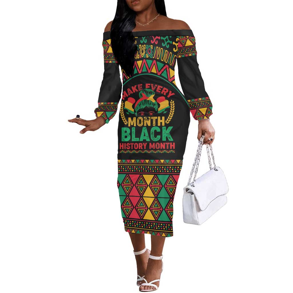 Make Every Month Black History Month Off The Shoulder Long Sleeve Dress African Pattern