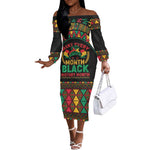 Make Every Month Black History Month Off The Shoulder Long Sleeve Dress African Pattern