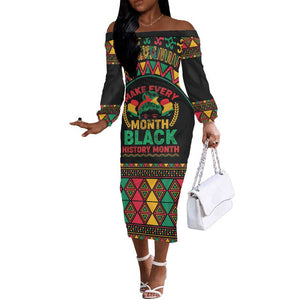 Make Every Month Black History Month Off The Shoulder Long Sleeve Dress African Pattern