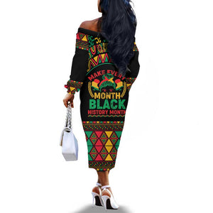 Make Every Month Black History Month Off The Shoulder Long Sleeve Dress African Pattern