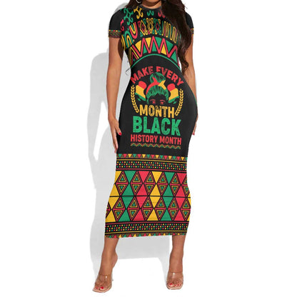 Make Every Month Black History Month Short Sleeve Bodycon Dress African Pattern LT01