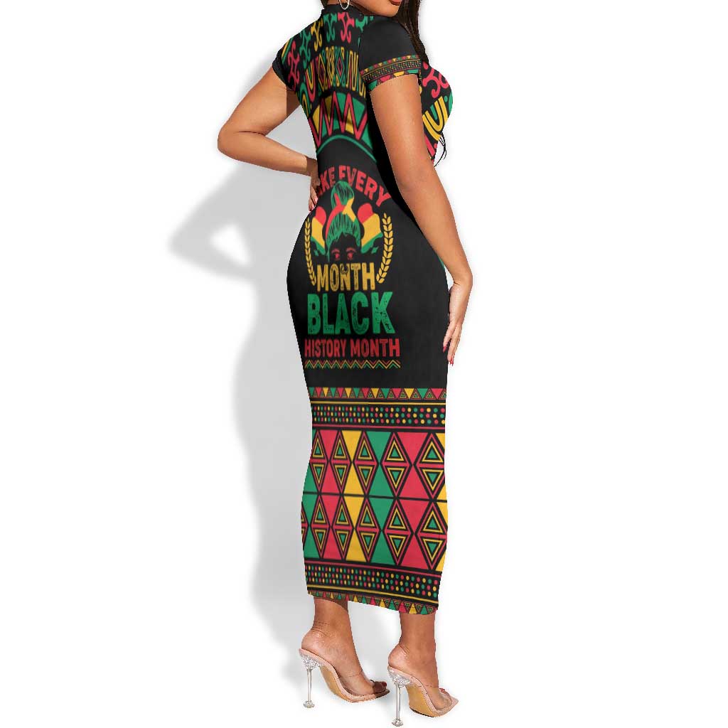 Make Every Month Black History Month Short Sleeve Bodycon Dress African Pattern LT01