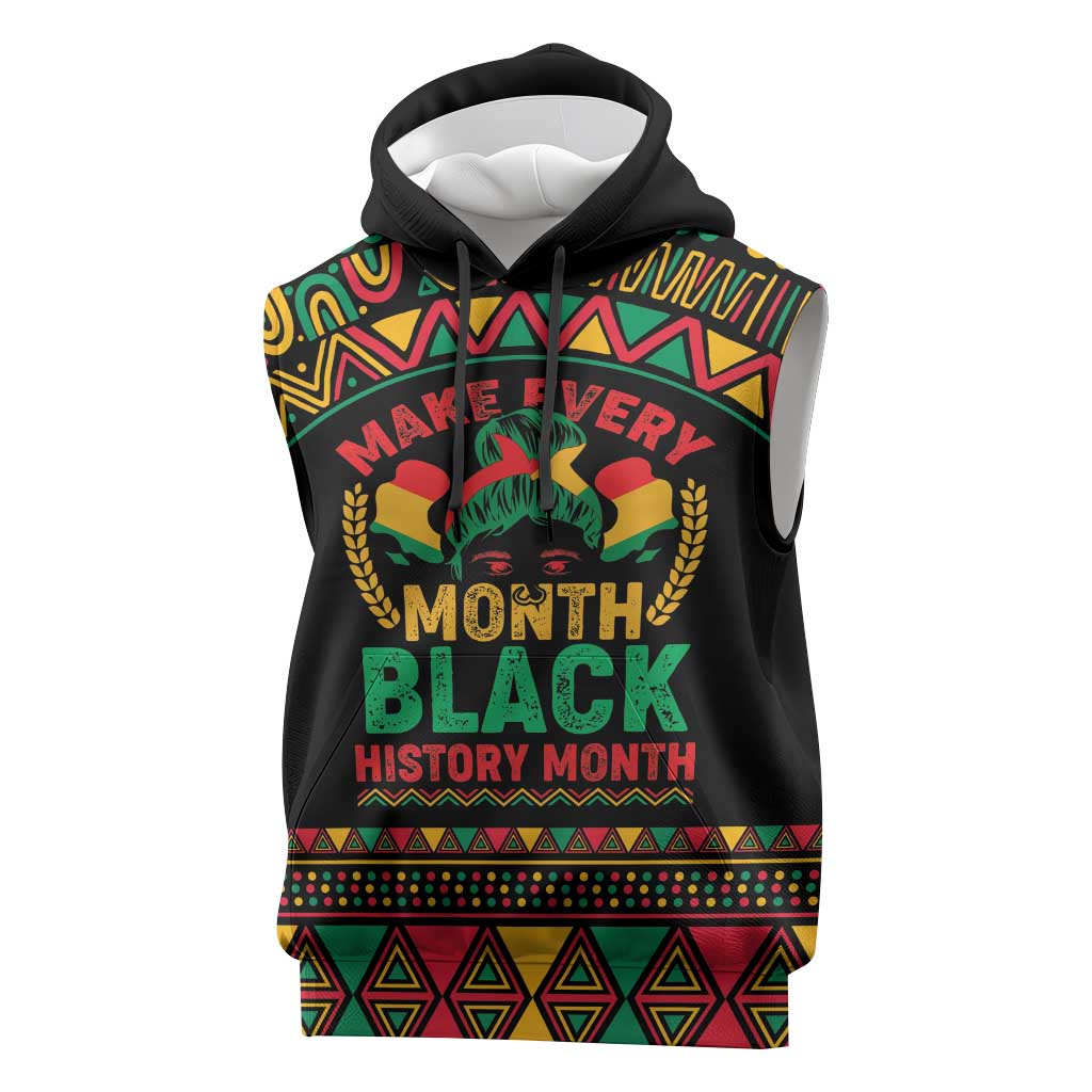 Make Every Month Black History Month Sleeveless Hoodie African Pattern - African Pride