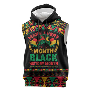 Make Every Month Black History Month Sleeveless Hoodie African Pattern - African Pride