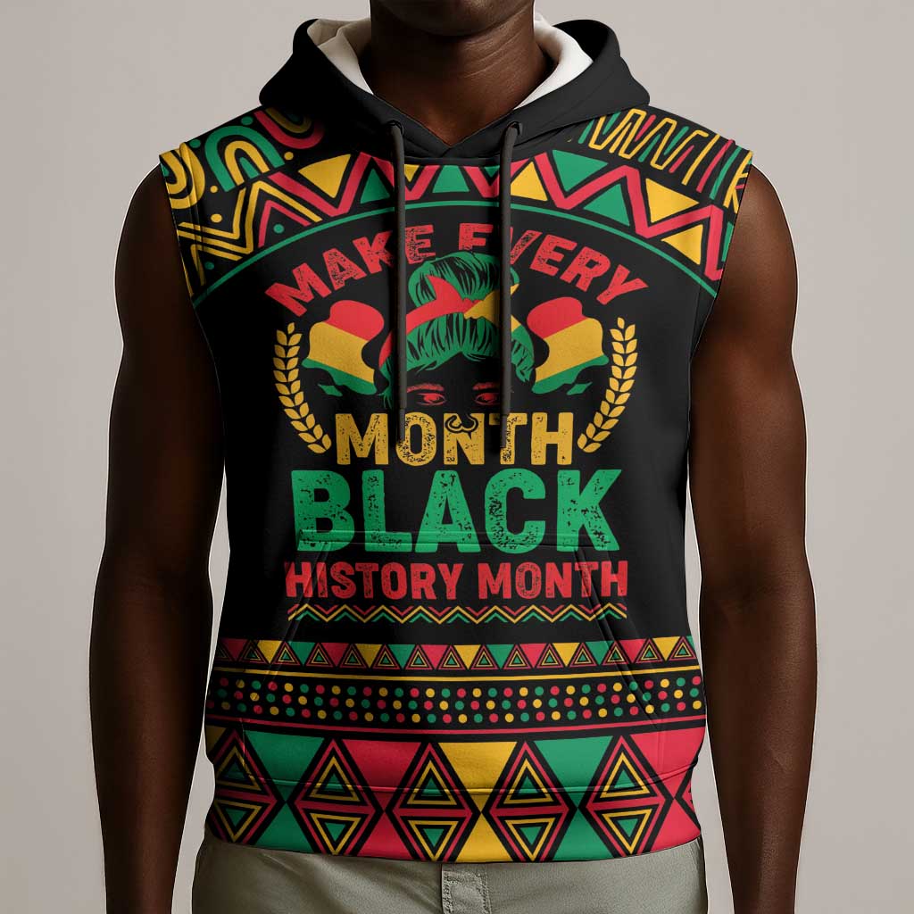 Make Every Month Black History Month Sleeveless Hoodie African Pattern - African Pride