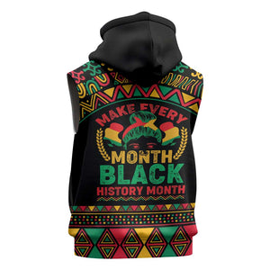 Make Every Month Black History Month Sleeveless Zip Hoodie African Pattern - African Pride