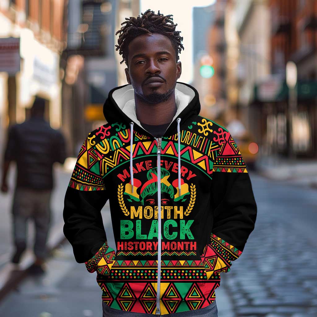 Make Every Month Black History Month Zip Hoodie African Pattern