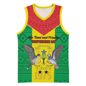 Sao Tome and Principe Independence Day Basketball Jersey Coat Of Arms Mix African Pattern - African Pride