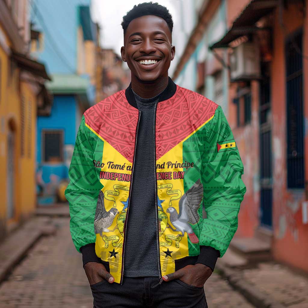 Sao Tome and Principe Independence Day Bomber Jacket Coat Of Arms Mix African Pattern