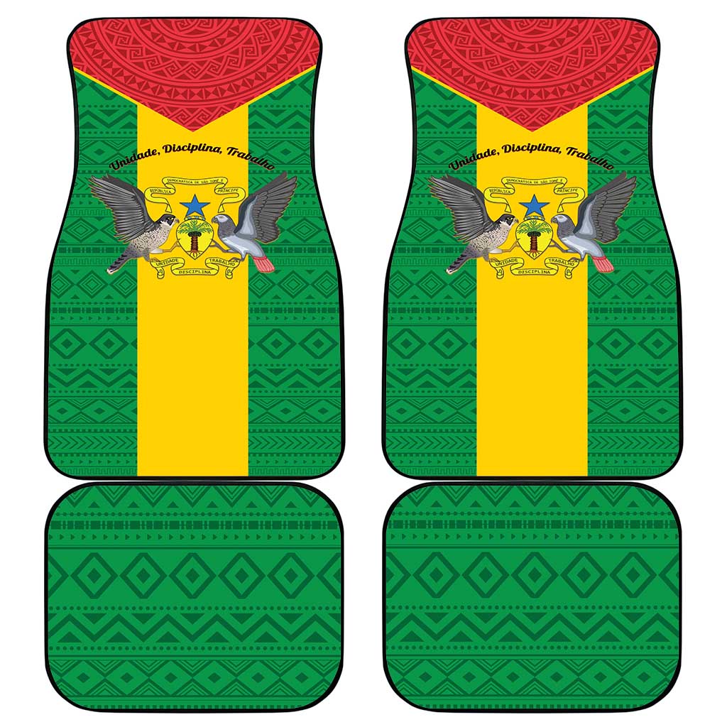 Sao Tome and Principe Independence Day Car Mats Coat Of Arms Mix African Pattern
