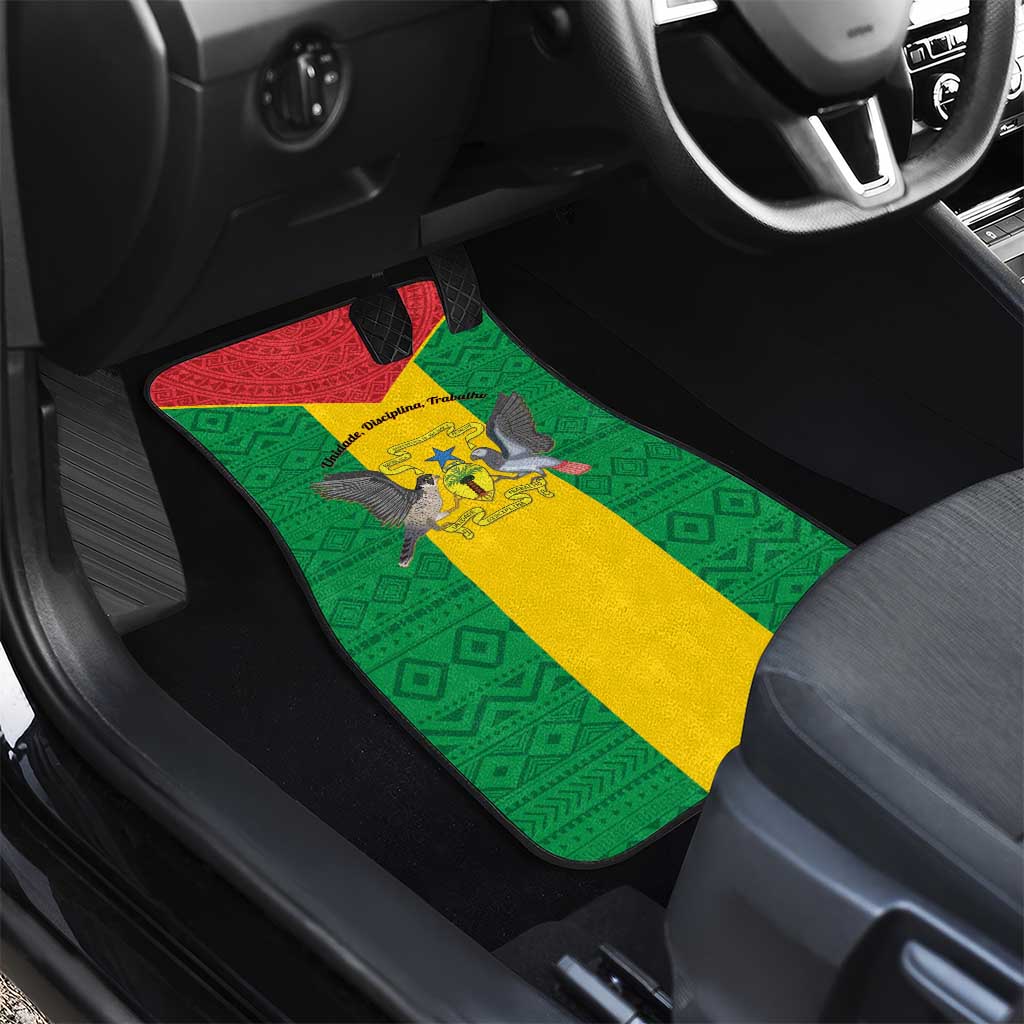 Sao Tome and Principe Independence Day Car Mats Coat Of Arms Mix African Pattern