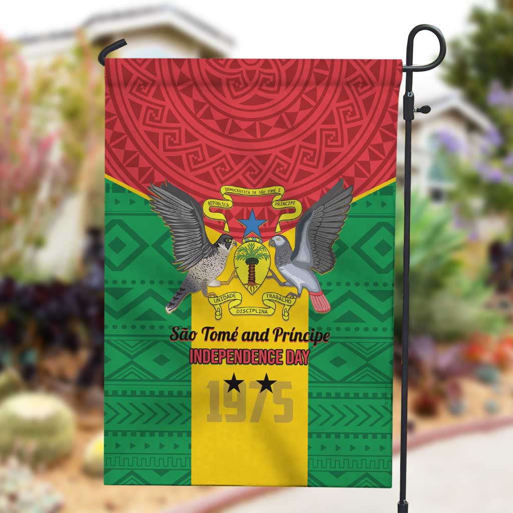 Sao Tome and Principe Independence Day Garden Flag Coat Of Arms Mix African Pattern