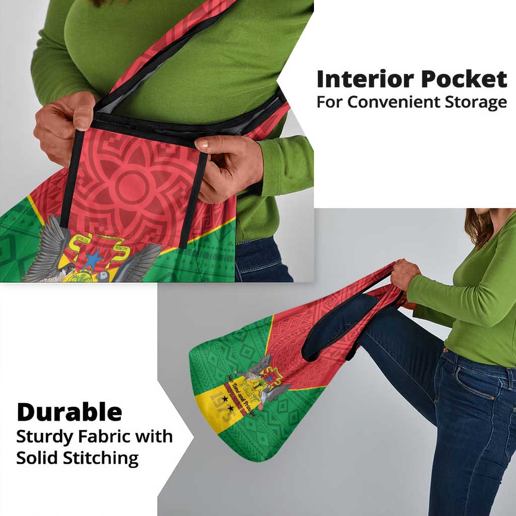 Sao Tome and Principe Independence Day Grocery Bag Coat Of Arms Mix African Pattern