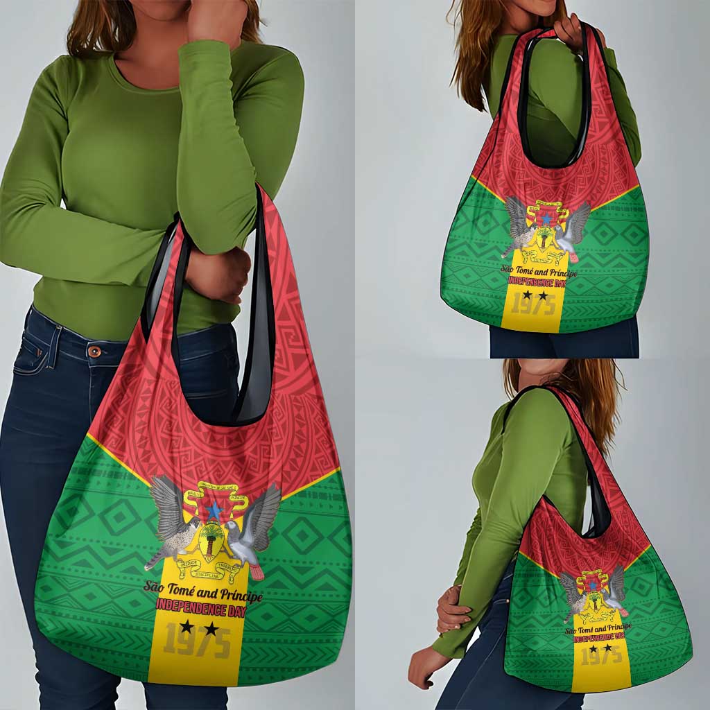 Sao Tome and Principe Independence Day Grocery Bag Coat Of Arms Mix African Pattern