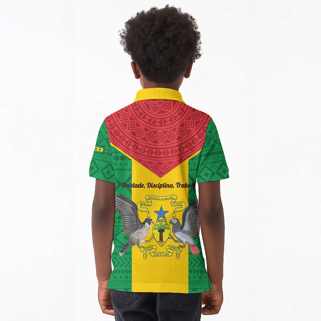 Sao Tome and Principe Independence Day Kid Polo Shirt Coat Of Arms Mix African Pattern