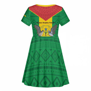 Sao Tome and Principe Independence Day Kid Short Sleeve Dress Coat Of Arms Mix African Pattern