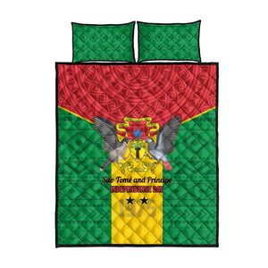 Sao Tome and Principe Independence Day Quilt Bed Set Coat Of Arms Mix African Pattern