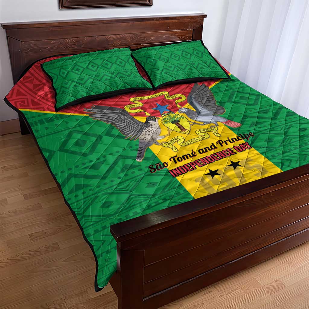 Sao Tome and Principe Independence Day Quilt Bed Set Coat Of Arms Mix African Pattern