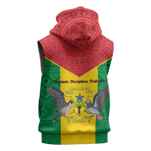 Sao Tome and Principe Independence Day Sleeveless Zip Hoodie Coat Of Arms Mix African Pattern - African Pride