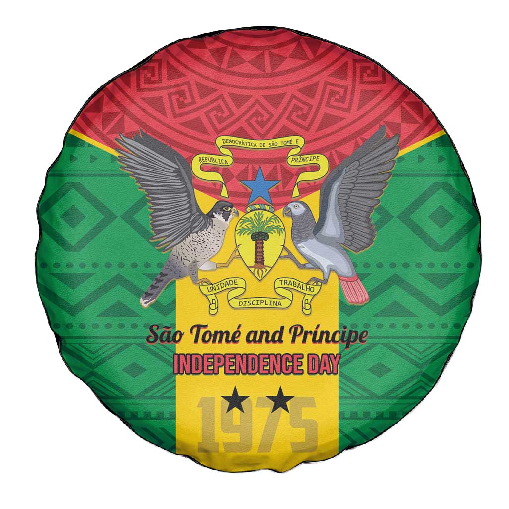 Sao Tome and Principe Independence Day Spare Tire Cover Coat Of Arms Mix African Pattern