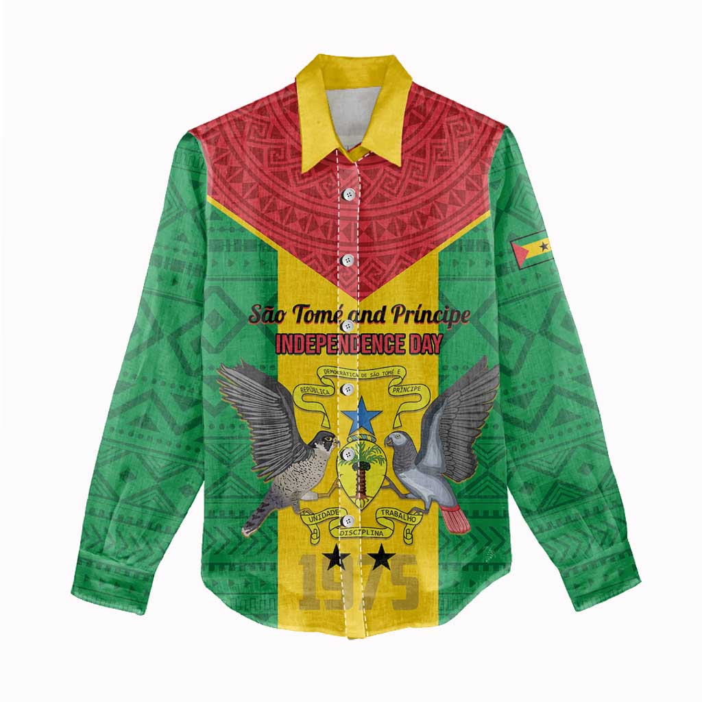 Sao Tome and Principe Independence Day Women Casual Shirt Coat Of Arms Mix African Pattern LT01