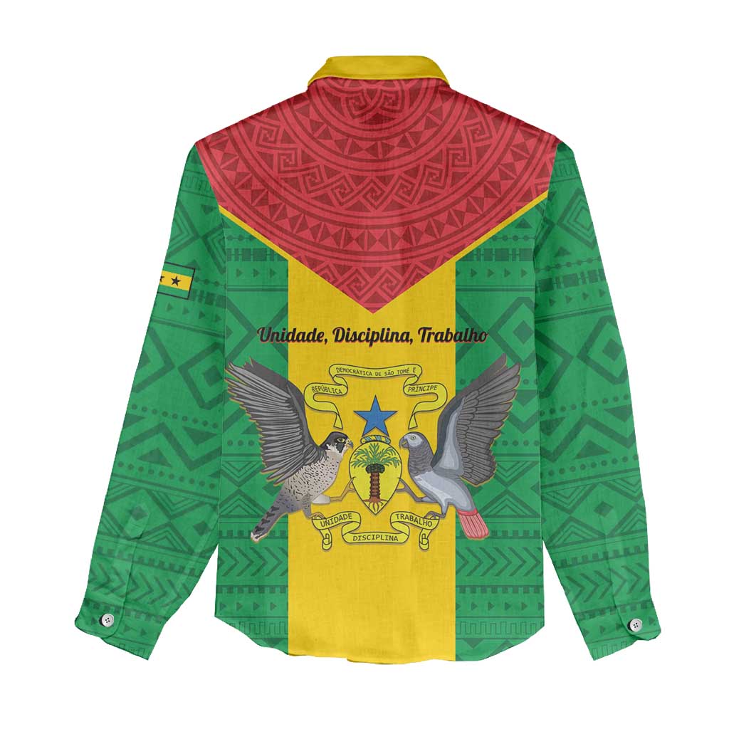 Sao Tome and Principe Independence Day Women Casual Shirt Coat Of Arms Mix African Pattern LT01