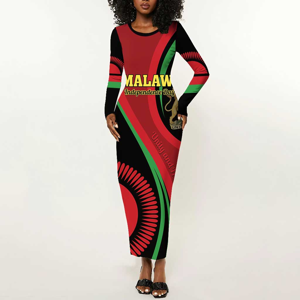 Malawi Independence Day Long Sleeve Bodycon Dress Unity and Freedom LT01