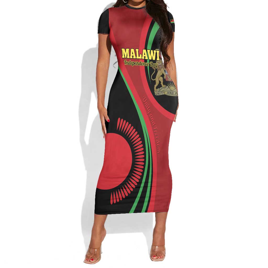 Malawi Independence Day Short Sleeve Bodycon Dress Unity and Freedom LT01