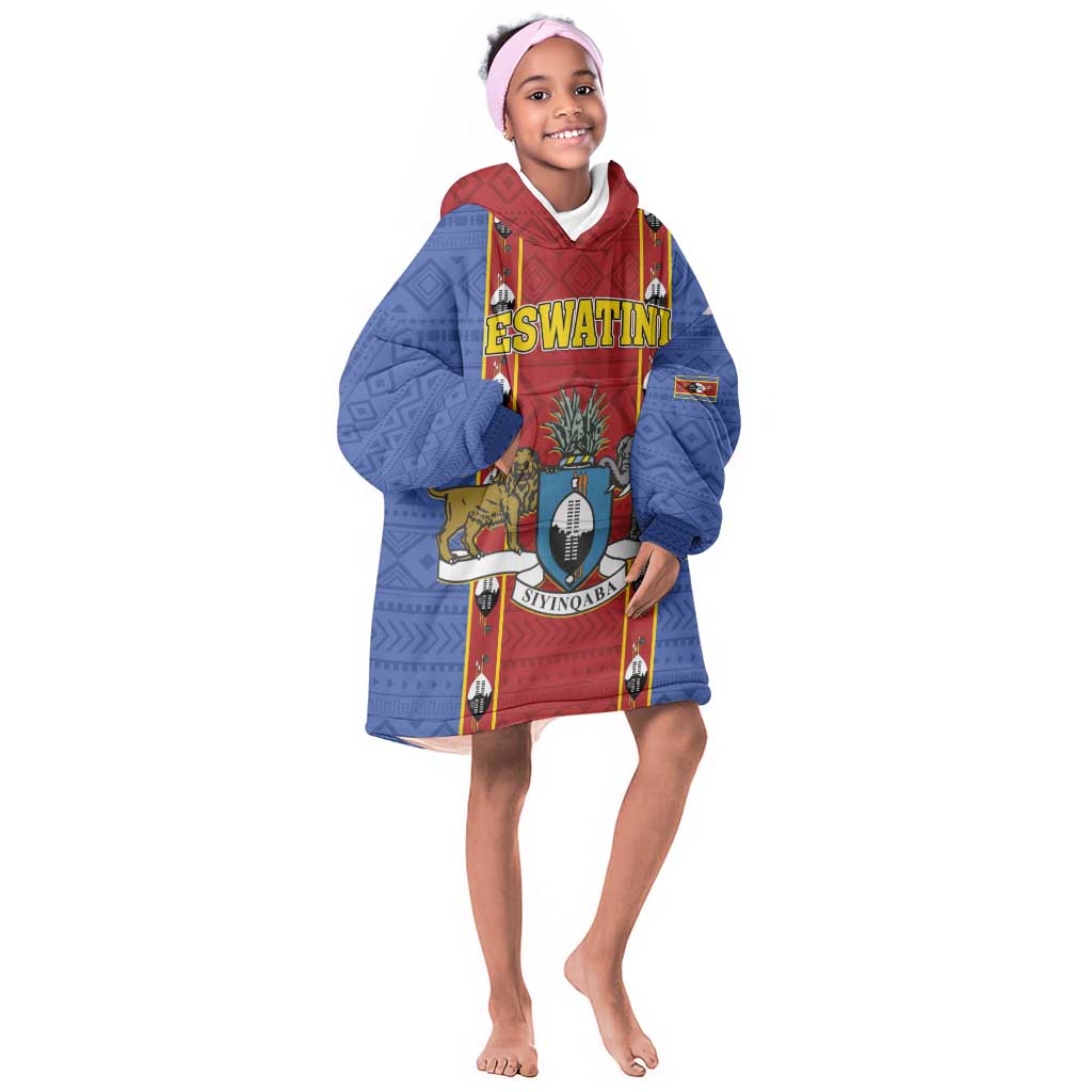 Eswatini African Pattern KId Wearable Blanket Hoodie Swaziland Shield Siyinqaba