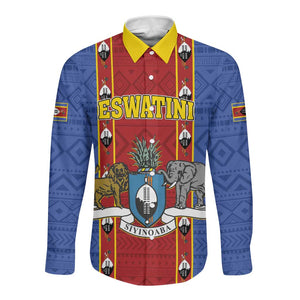Eswatini African Pattern Long Sleeve Button Shirt Swaziland Shield Siyinqaba