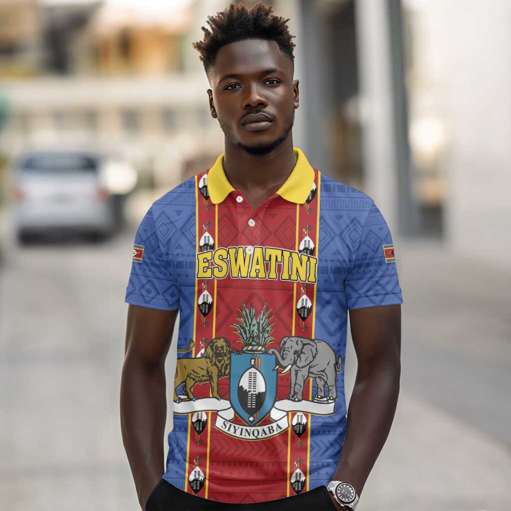 Eswatini African Pattern Polo Shirt Swaziland Shield Siyinqaba