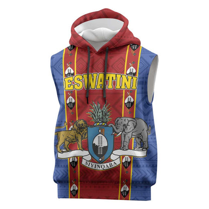 Eswatini African Pattern Sleeveless Hoodie Swaziland Shield Siyinqaba - African Pride