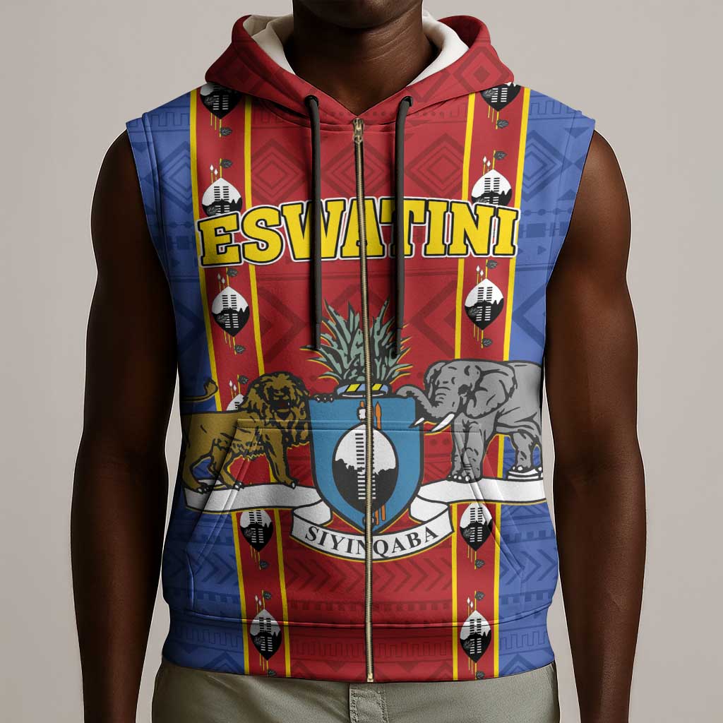 Eswatini African Pattern Sleeveless Zip Hoodie Swaziland Shield Siyinqaba - African Pride