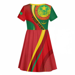 Personalized Mauritania Independence Day Kid Short Sleeve Dress with Mauritanian Seal - Special Version