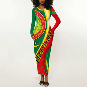 Personalized Mauritania Independence Day Long Sleeve Bodycon Dress with Mauritanian Seal - Special Version LT01