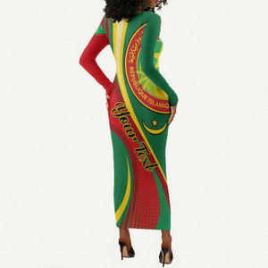 Personalized Mauritania Independence Day Long Sleeve Bodycon Dress with Mauritanian Seal - Special Version LT01