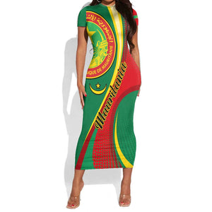 Personalized Mauritania Independence Day Short Sleeve Bodycon Dress with Mauritanian Seal - Special Version LT01