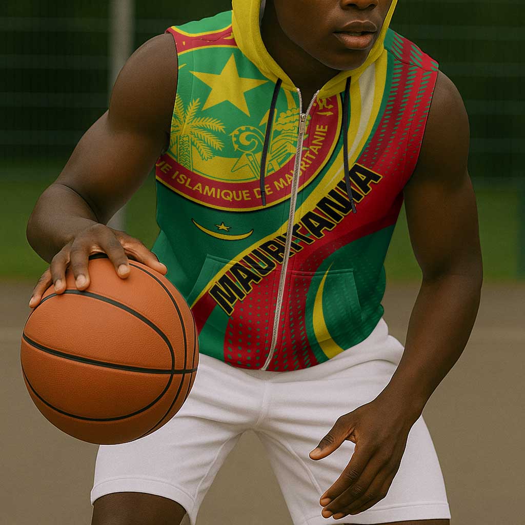Personalized Mauritania Independence Day Sleeveless Zip Hoodie with Mauritanian Seal - Special Version - African Pride