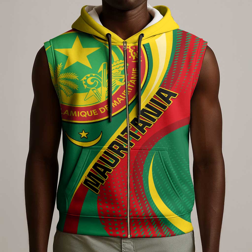 Personalized Mauritania Independence Day Sleeveless Zip Hoodie with Mauritanian Seal - Special Version - African Pride