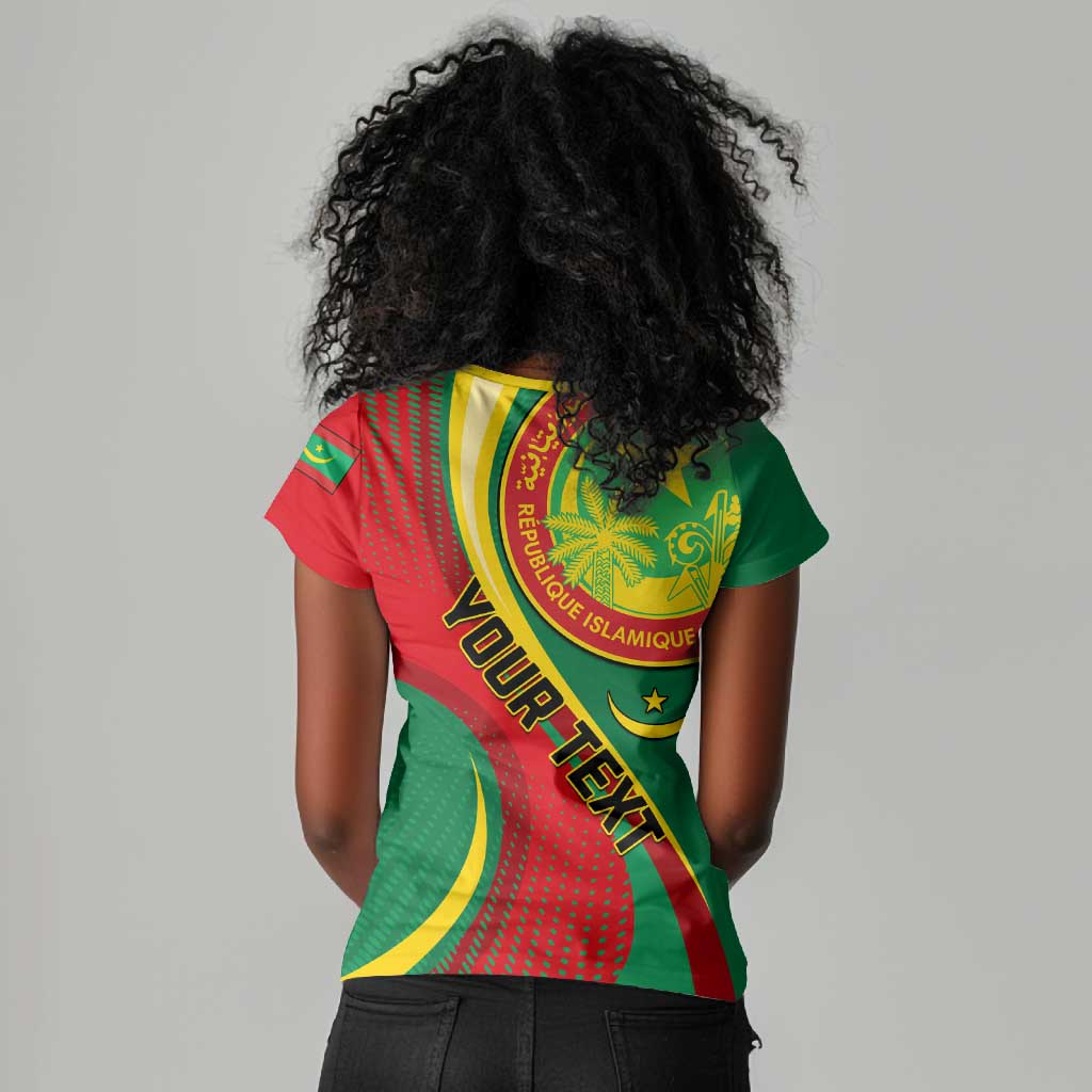 Personalized Mauritania Independence Day Women V-Neck T-Shirt with Mauritanian Seal - Special Version