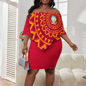 Support Palancas Negras - Red Angola Football Off Shoulder Short Dress LT01