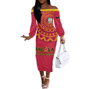 Support Palancas Negras - Red Angola Football Off The Shoulder Long Sleeve Dress