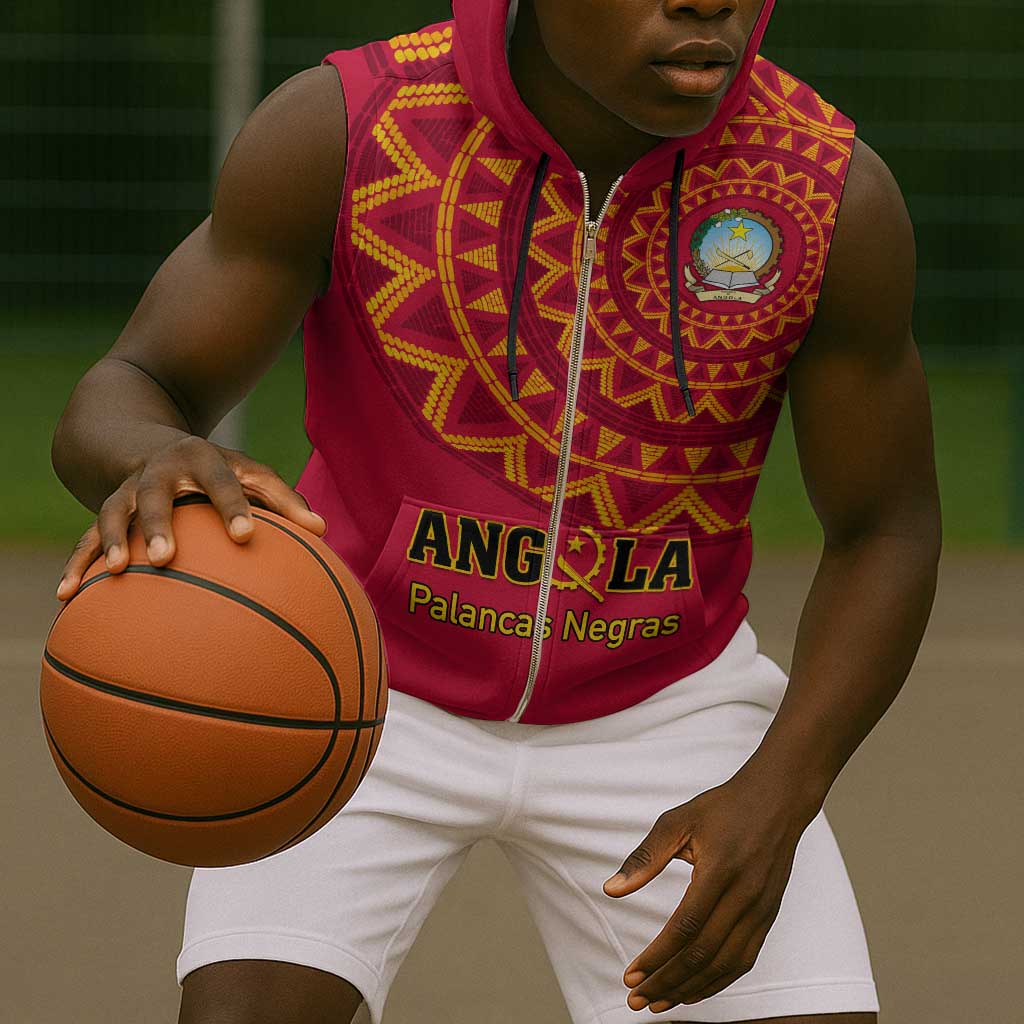 Support Palancas Negras - Red Angola Football Sleeveless Zip Hoodie - African Pride