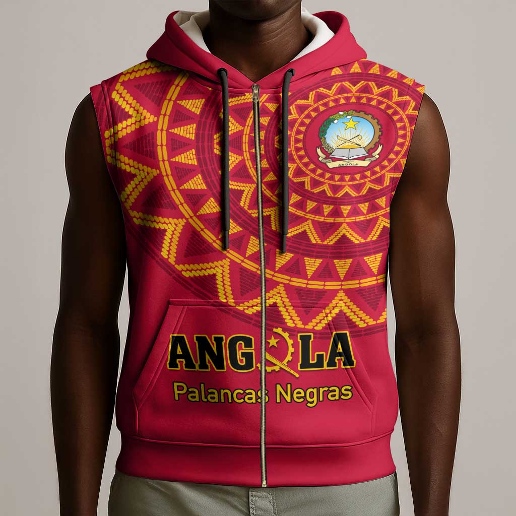 Support Palancas Negras - Red Angola Football Sleeveless Zip Hoodie - African Pride